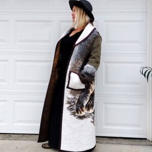 Handmade Stylish Tiger Momma Blanket Jacket Long Coat
